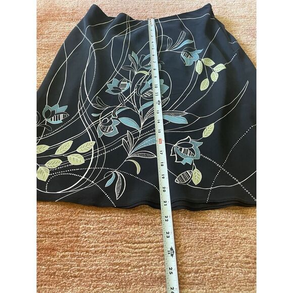 Loft Women's Black Silk Skirt Size 6 Blue & Yellow Floral Print Lined Size 10 - Picture 4 of 7